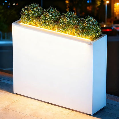 GSK White Metal Planter Box with LED Light Rectangular Illuminate Flower Trough 30" H×10" W×37.9" L Vibe Indoor Light Up Garden Plants Outdoor Separation Patio Porch Balcony