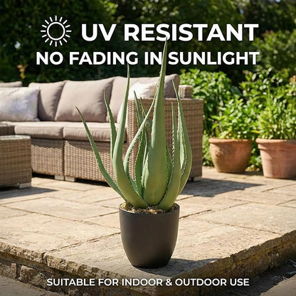 Large Potted Artificial Aloe Vera Plant - 26 Inch UV Resistant Faux Succulent Cactus for Indoor and Outdoor Home Décor