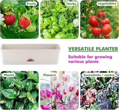2-Pack Flower Pots Large Window Boxes Planters 16 Inch Rectangle Plant Pot Rectangular Planters for Outdoor Indoor Plants Plastic Windowsill Planter for Herbs Flowers Long Window Sill Planters