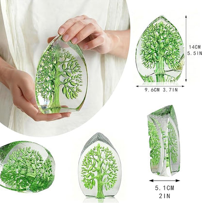 QFkris Crystal Tree of Life Decor Figurine for Home Decor, Office Desk, 3.7" Glass Tree of Life Paperweight for Positive Energy, Money, Good Luck Birthday for Women, Mom
