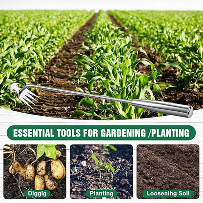 Weed Removal Tool, 2025 New Garden Weeding Tools Manganese Steel Hand Weeder Tool with Handle, 4 Teethes Dual Purpose Manual Weeders Tool Weed Pulling Tool for Garden19.6inch
