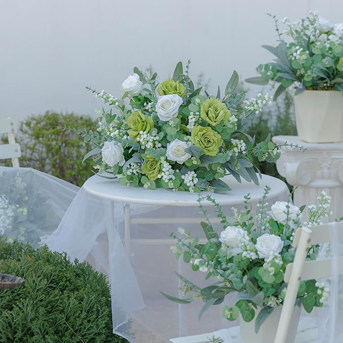 QGHPY 120 Pcs 4 Kinds Mixed Eucalyptus Leaves and Eucalyptus Greenery Stem, Artificial Baby Breath Bulk and Greenery Stems for Weddings, DIY Floral Arrangements and Home Decor.