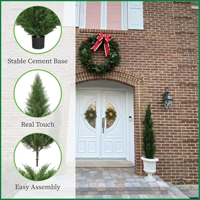 Two 5 Foot Outdoor Artificial Cedar Topiary Trees Potted Plants Two Peace Construction