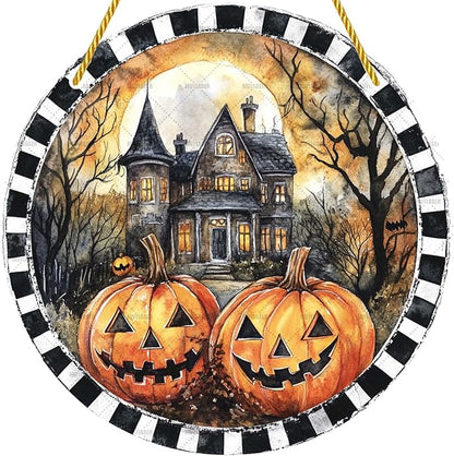 Acrylic Window Hanging Castle Pumpkins Stained Panel Window Decoration for Halloween Decorations Outdoor Indoor Garden Yard Home Halloween Decor 8 Inch