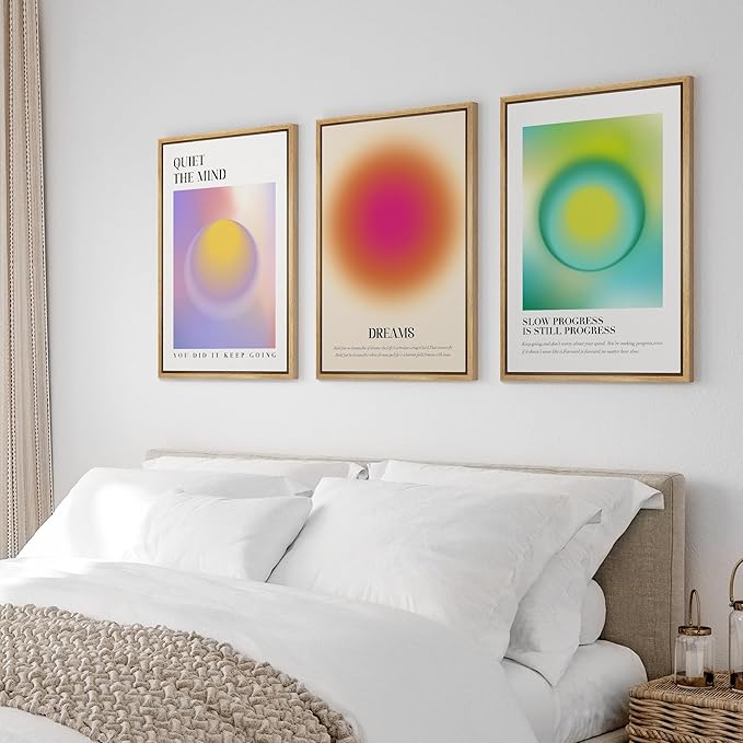 Ashbrook Framed Canvas Print Wall Art Set Aura Posters Angel Numbers Affirmation Posters Gradient Girl's Bedroom Decor Abstract Digital Art Decorative Calm/Relax for Bedroom - 16"x24"x3 Natural