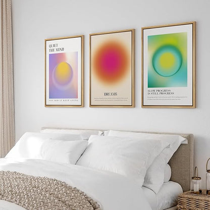 Ashbrook Framed Canvas Print Wall Art Set Aura Posters Angel Numbers Affirmation Posters Gradient Girl's Bedroom Decor Abstract Digital Art Decorative Calm/Relax for Bedroom - 16"x24"x3 Natural