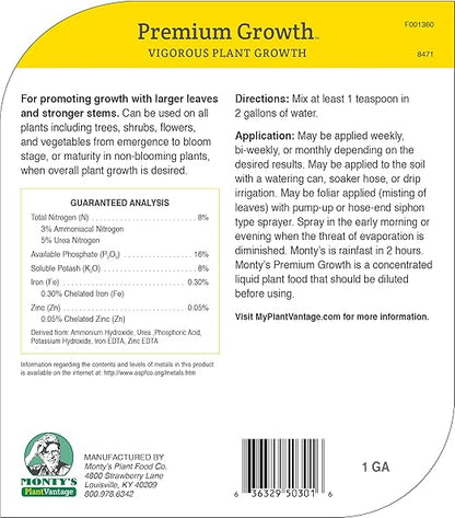 PlantVantage Premium Growth Plant Food - Liquid Fertilizer for Stronger Stems and Larger Leaves - NPK Fertilizer (8-16-8) with Zinc and Iron - Foliar Spray for Trees, Shrubs, and Flower Boost - 1 Gal