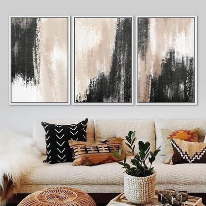 Ashbrook Framed Wall Art Print Set Brown Black Grunge Paint Stroke Landscape Abstract Shapes Illustrations Modern Art Boho Scenic Colorful for Living Room, Bedroom, Office - 16"x24"x3 White