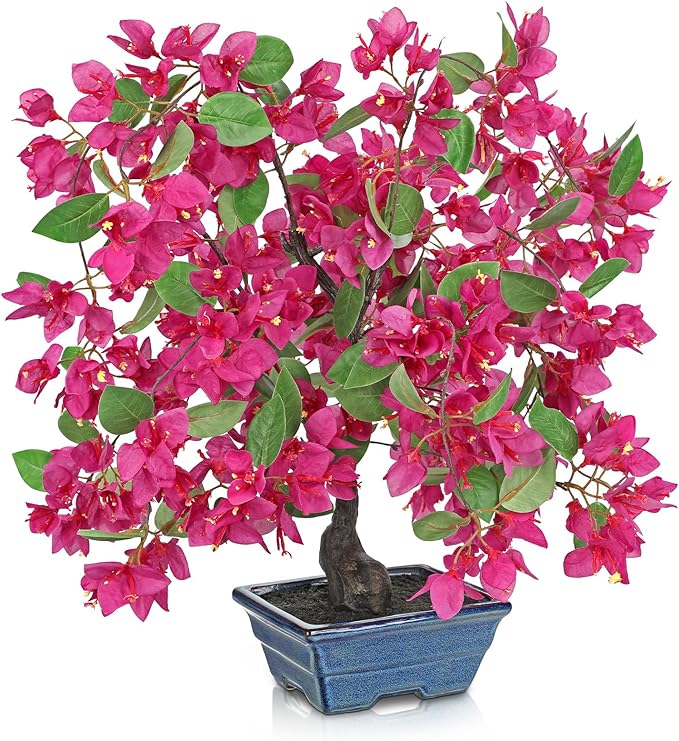 Briful Artificial Bougainvillea Tree in Blue Pot 18.5" Tall Faux Bougainvillea Floral Tree Tropical Silk Fake Flower Plant for Home Office Living Room Table Décor(Pink)