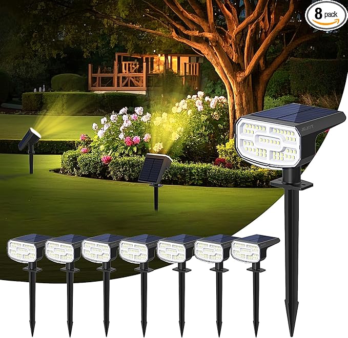 Solar Lights Outdoor Waterproof IP65,Auto On/Off, 2700K 2 Lighting Modes, Super Bright LED, Solar Powered Yard Garden Solar Spot Lights for Outside Landscape -3000K,8 Pack