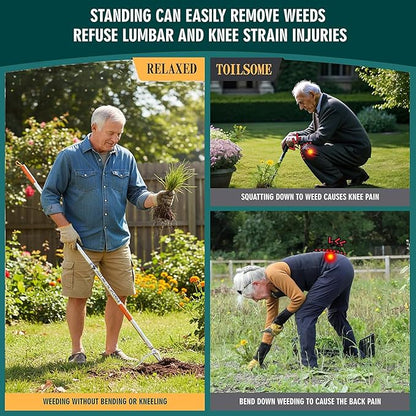YYMIYU 52" Stand Up Weed Puller Tool – 4-Claw Stainless Steel Weeder with Grass-Pushing & Weed-Ejection Design – Heavy-Duty 0.8mm Steel Handle for Effortless Root Removal