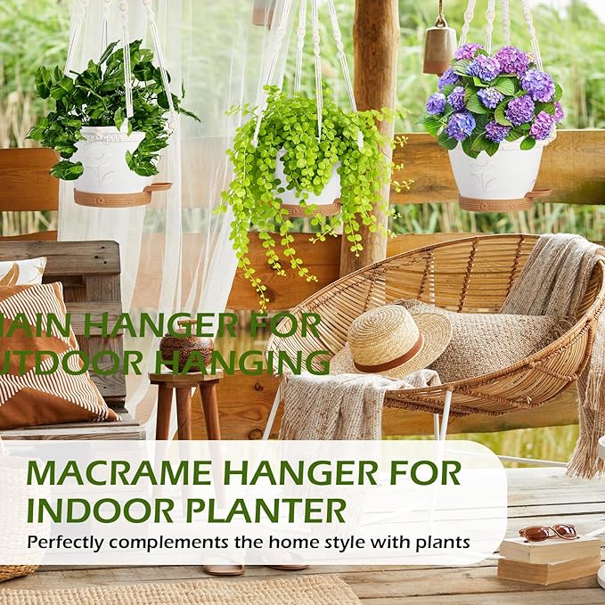 3 Pack Hanging Baskets Set, Hanging Planters for Indoor & Outdoor Plants, Self-Watering Hanging Pots with Removable Tray&Drainage Holes, Flower Pots for Home Garden Decor 10 Inch (White)