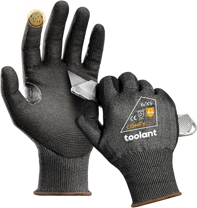 toolant ANSI A4 Cut Resistant Work Gloves without Steel & Fiberglass, Ultra Light Comfort & Proper Fit,for Mechanic,Gardening