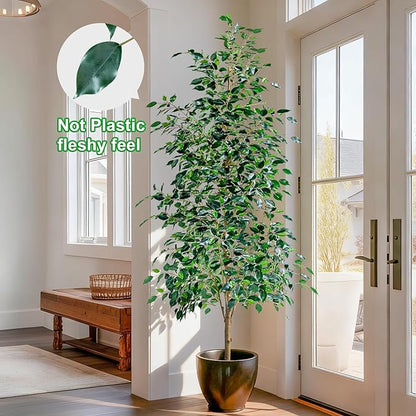 6FT Artificial Ficus Trees Indoor Faux Trees Indoor Fake Floor Plants Tall Artificial Tree with White Pot Faux Tree Fake Indoor Tree Silk Plants Artificial Trees for Home Decor Indoor