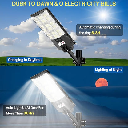 Solar Street Lights Outdoor Waterproof, 6500K 8500W Wide Angle LED Flood Light IP66 Dusk to Dawn Solar with Motion Sensor and Remote Control for Parking lot Street Garden Playground (YT0004-M)