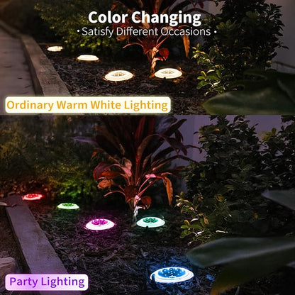 Solar Dock Lights, Color Changing 48 LEDs Super Bright Disc Driveway Light, Outdoor Waterproof Flat Low Profile, Anti-Trip&Anti-Slip for Marine, Ground, Pool, Pier, Deck (RGB-W, 8Pack)