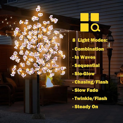 Uieke Cherry Blossom Tree, 6FT 96 Fairy Lights Artificial Lighted Tree for Home Inside Outdoor Spring Wedding Party Festival Decor, Warm White