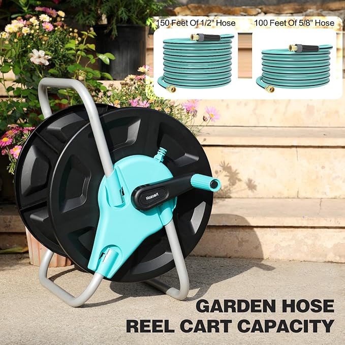 Garden Hose Reel Cart,Hold Up to 50-130 Feet of 5/8" Hose,Wall Mounted Water Hose Reel,Portable Hose Reel Holder,for Outside Car Washing, Watering