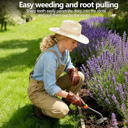Weed Puller Tool，2025 Newly Weeder Stainless Steel Hand Weed Puller,Portable 5 Teeth Weed Remover Tool Weeding Tools for Gardening Vegetable Backyard Farm Planting & Uprooting (Rubber Handle)