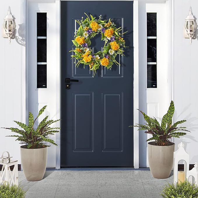 Glitzhome 16.75" H Tall Planters for Outdoor Plants, Oversized Planter, Large Flower Pots with Drainage Hole, Round Faux Ceramic Tall Outdoor Planters for Porch Front Home Deck Patio Garden, Set of 2
