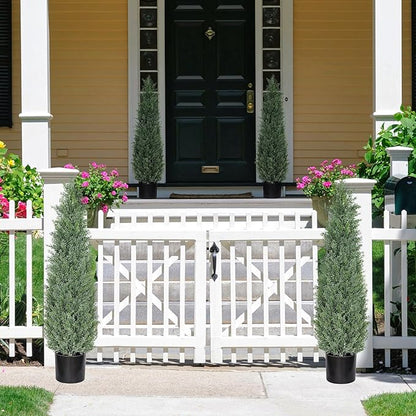 3FT Artificial Topiary Cedar Trees, 2-Pack Realistic Pre-Potted UV Resistant Faux Cypress Plants for Home Porch, Garden, and Entryway Decor
