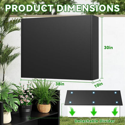 Tall Metal Planter Box, 38" L x 10" W x 30" H Large Outdoor Planters with Drainage & Adjustable Shelf, Heavy Duty Steel Rectangular Planter for Patio, Balcony, Indoor(Black)