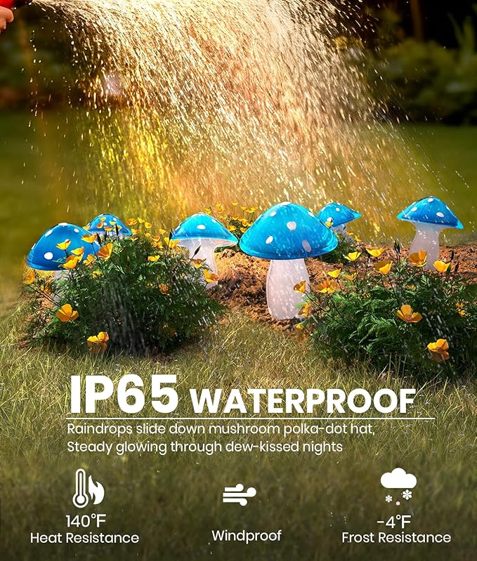 Upgraded Solar Mushroom Lights Outdoor, 9 Pack Garden Stake Light with 8 Lighting Modes, IP65 Waterproof Solar Pathway Fairy Decor for Yard/Flower Bed/Patio/Landscape/Backyard, Christmas Gift, 30 FT