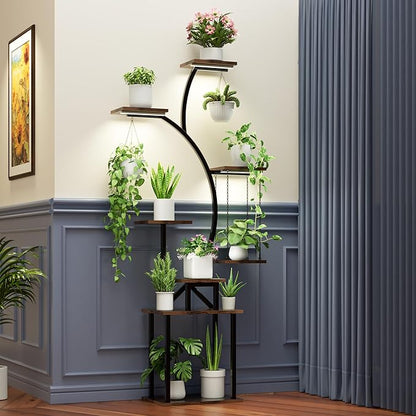Plant Stand Indoor with Grow Lights, 8 Tiered Corner Plant Shelf, 63" Tall Plant Hanger Indoor for Multiple Plants, Metal Plant Flower Holder, Plant Rack for Display, Patio, Home Decor