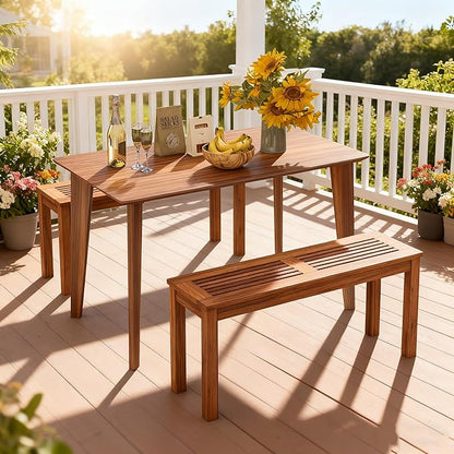 ERGOMASTER Wooden Backless Outdoor Bench, 2-Person Indoor Outdoor Patio Dining Benches for Backyard, Lawn, Porch, Garden (Set of 2)