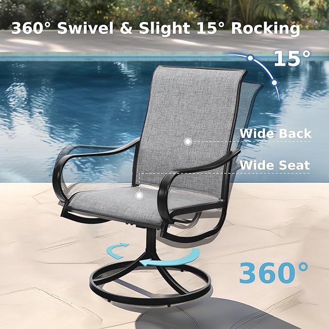 MFSTUDIO Patio Table and Chairs Set for 8, Patio Dining Set with Expandable Table and Swivel Chairs, 9 Piece Outdoor Dining Set for Deck/Backyard/Poolside/Garden