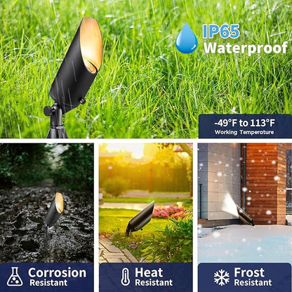 Gardenreet Brass Landscape Spotlights Low Voltage - Outdoor LED Uplight 12V, Wired Spot Lights IP65 Waterproof, Black for Exterior Garden Yard Tree House with 5W 2700K Warm White MR16 Bulb