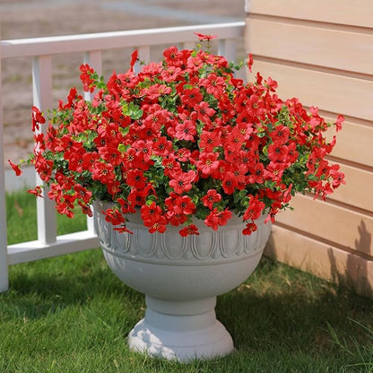 mizii Artificial Flowers for Outdoors 20 Bundles Realistic Faux Silk Flower UV Resistant Fake Plants Outside Decorations for Patio Garden Balcony Yard Porch Summer Indoor Home Decor (Red)