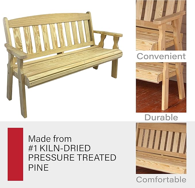 Amish Casual Outdoor Heavy Duty 800 LB Mission Pressure Treated Garden Bench(5 Foot, Unfinished)