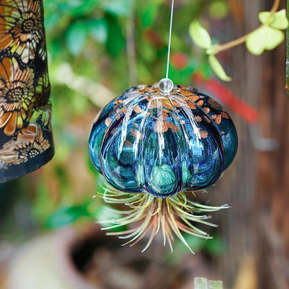 H&D HYALINE & DORA Blown Glass Jellyfish Hanging Air Planter, Cute Blue Jellyfish Air Plant Holder Gifts for Women Room Garden Wedding Party Decor (No Plants)