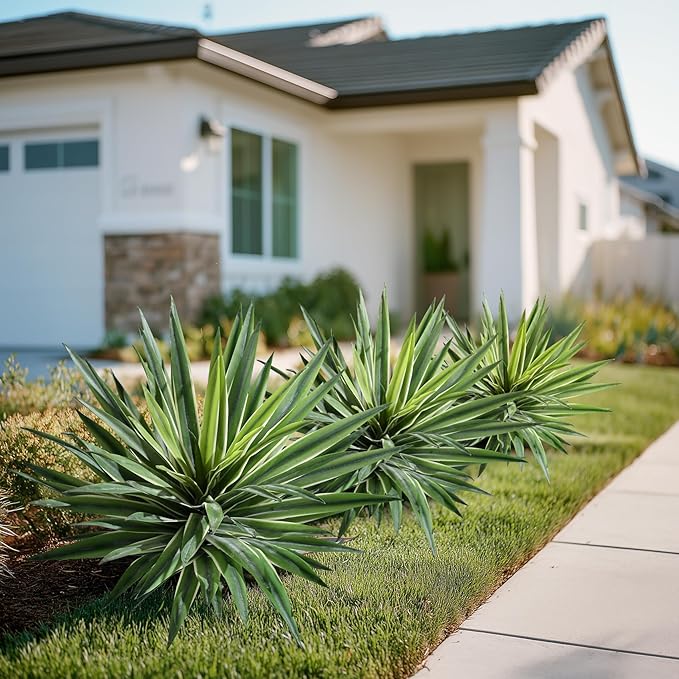 Artificial Agave Plant Fake Agave Planters for Indoor Outdoor Faux Agave Plants Real Touch Realistic Greenery for Home Living Room Office Bathroom Garden Front Porch Patio Decor (16inch-2 Pcs White)