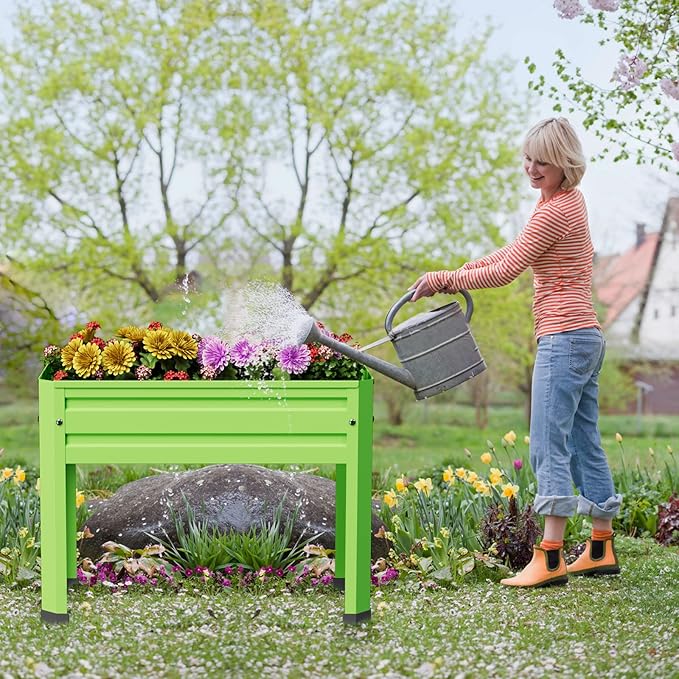 Raised Garden Bed with Detachable Legs Elevated Metal Planter Box for Growing Fresh Herbs Vegetables Flowers Succulents&Other Plants for Outdoor Backyard Patio (Green)