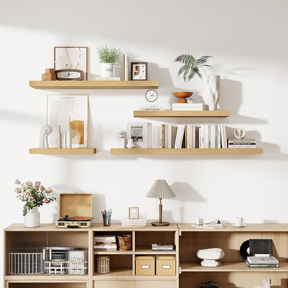 36 Inch Floating Shelves, 12 Inch Deep Floating Shelves for Wall, Floating Shelf with Invisible Brackets, Deep Shelves for Bathroom, Bedroom, Living Room, 2 Pack, Natural