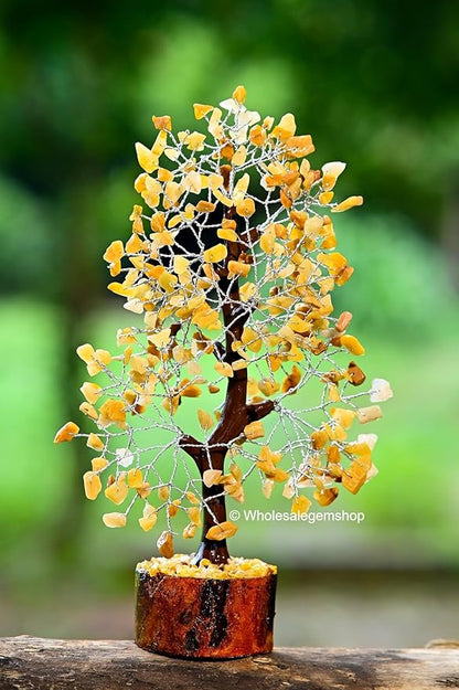 Yellow Aventurine Crystal Tree with Silver Wire – Handmade Feng Shui Gemstone Bonsai for Home Decor & Positive Energy
