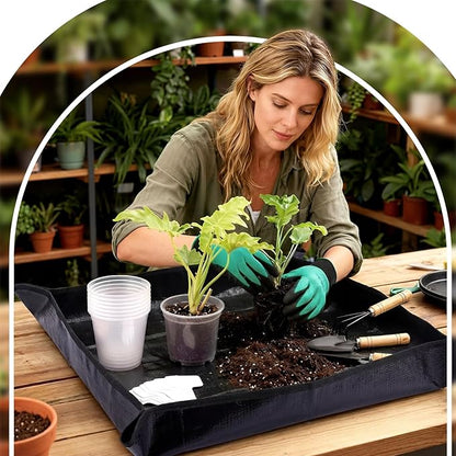 83 Pcs Garden Supplies Tools Kit, 3/4/5 Inch Clear Plastic Plant Pots with Transplanting Mat, Trowel Cultivator Rake Set, Label & Glove, Succulent Tools Gift for Plant Lovers Accessory