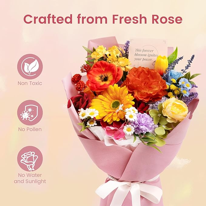 TINGE TIME Aritifical Flowers Bouquet, Rainbow Roses Gift Bouquet, Birthday Gifts for Women, Eternal Roses Bouquet for Grandma Wife Anniversary Housewarming