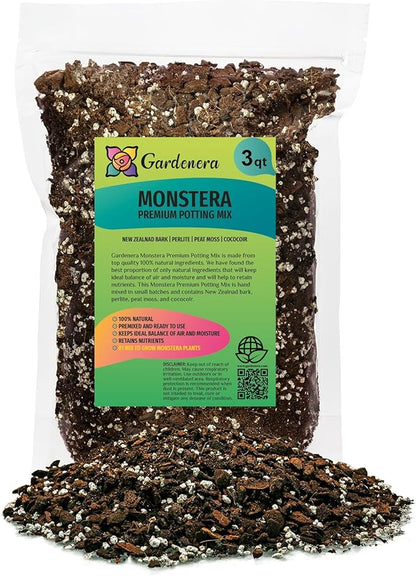 Premium Monstera Soil Mix by Gardenera - Perfect Drainage and Moisture Retention for Swiss Cheese Plant (3 Quart)