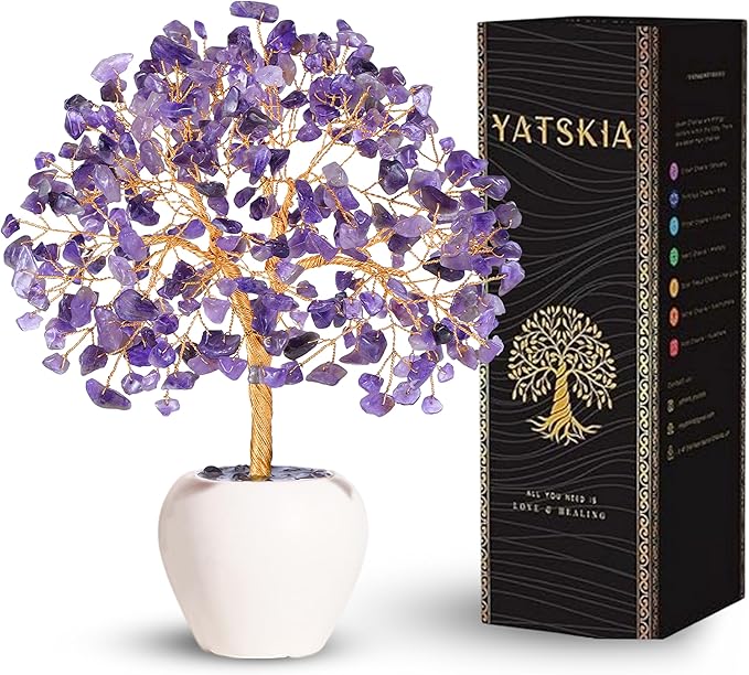 YATSKIA Amethyst Crystal Tree, Gemstones and Crystals, Stone Desk Decor, Healing Crystal, Gem Tree Purple, Unique Gifts for Women, Meditation Decor, Spiritual Gifts