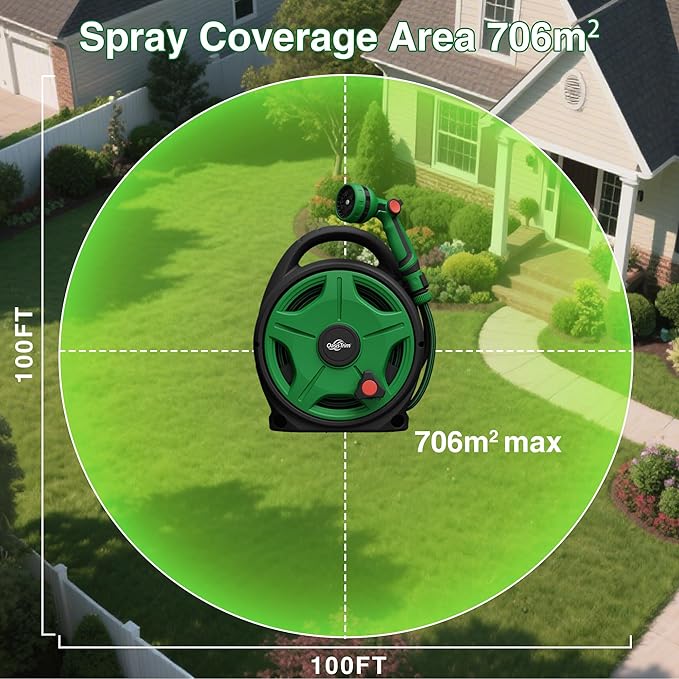 1/2" x 50FT Retractable Garden Hose Reel，With 10 Patterns Spray Nozzle，Portable Heavy Duty Garden Hose Holder for Garden Watering，Car & Patio Washing，Pet Cleaning（Green）