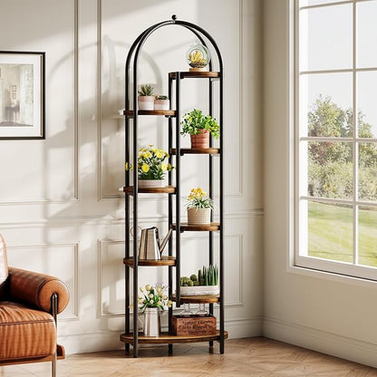 Tribesigns 8-Tier Plant Stand Indoor, 70" Tall Arched Plant Shelf with Metal Frame, Multi-Tier Flower Stand Pot Holder Corner Display Rack for Patio, Balcony, Garden, Living Room, Brow& Black