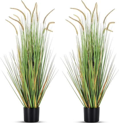 Jexine 2 Pieces Faux Plants Outdoor 4 ft Tall Artificial Grass Plant Potted Artificial Setaria Grass Faux Greenery Floor Plants for Housewarming Gift House Garden Lobby Outdoor (Green)