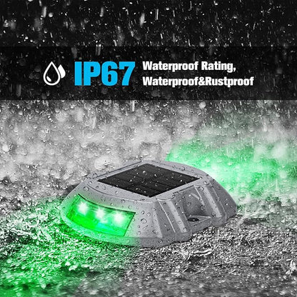 VOLISUN Christmas Solar Deck Lights Driveway Dock Lights, 4-Pack Led IP67 Waterproof Outdoor Warning Step Light for Driveway Sidewalk Garden Pathway Yard(Green)
