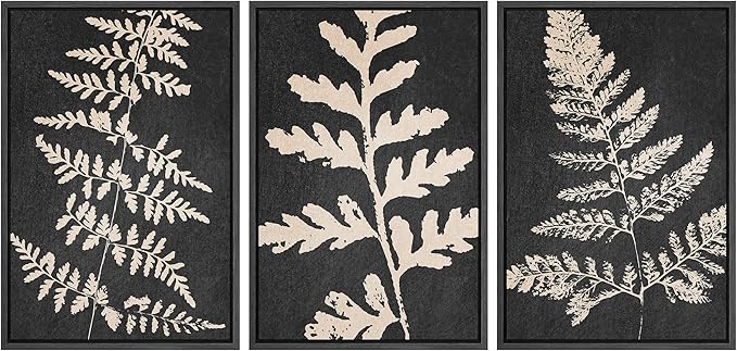 Ashbrook Framed Canvas Print Wall Art Set Black Forest Fern Plant Silhouette Nature Wilderness Illustrations Modern Art Rustic Chic Colorful for Living Room, Bedroom, Office - 16"x24"x3 Black