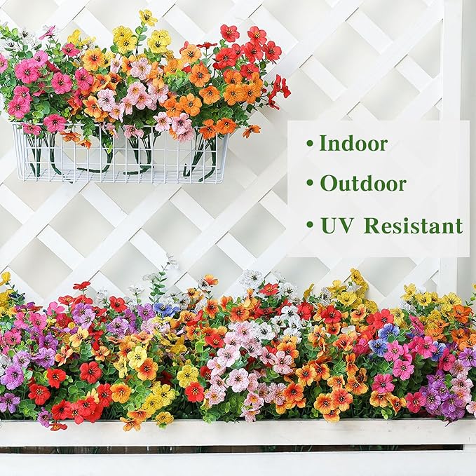 mizii Artificial Flowers for Outdoors 20 Bundles Realistic Faux Silk Flower UV Resistant Fake Plants Outside Decorations for Patio Garden Balcony Yard Porch Summer Indoor Home Decor (Purple)
