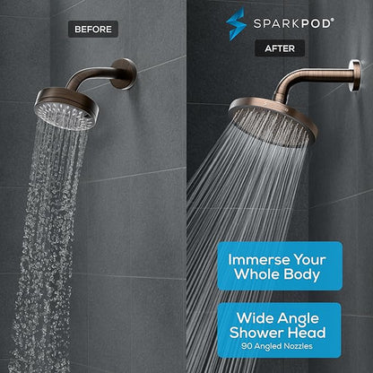 SparkPod Shower Head - High Pressure Rain - Premium Quality Luxury Design - 1-Min Install - Easy Clean Adjustable Replacement for Your Bathroom Shower Heads (Vintage Oil Rubbed Bronze, 8 Inch Round)