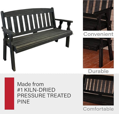 Amish Casual Outdoor Heavy Duty 800 LB Mission Pressure Treated Garden Bench(5 Foot, Semi-Solid Black Stain)